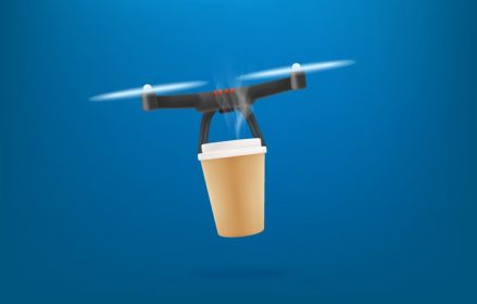 دانلود وکتور نوشیدنی داغ سرویس تحویل سریع توسط پهپاد پرواز هلی کوپتر مدرن با قهوه