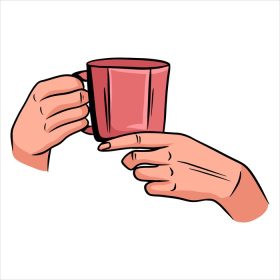 دانلود وکتور فنجان با چای در دست یک فنجان چای معطر برای صبحانه به سبک کارتونی رستوران