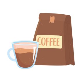 دانلود وکتور روز جهانی قهوه بسته بندی و فنجان طرح جدا شده وکتور
