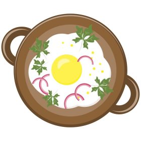 دانلود کلیپ تصویرسازی وکتور تخم مرغ سرخ شده در تابه با جعفری و