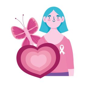 دانلود وکتور سرطان سینه آگاهی ماه زن پروانه و قلب تصویر وکتور کارتونی