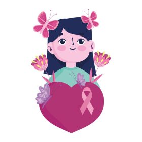دانلود وکتور سرطان سینه آگاهی ماه پرتره دختر روبان گل پروانه در وکتور قلب و تصویر