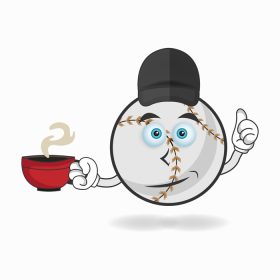 دانلود وکتور شخصیت طلسم بیسبال که یک فنجان قهوه داغ در دست دارد وکتور تصویر