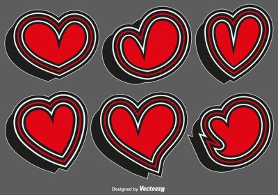 دانلود مجموعه وکتور استیکر قلب قرمز برای عناصر وکتور دکوراسیون روز ولنتاین