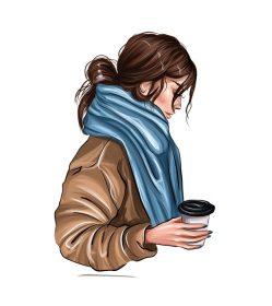 دانلود وکتور زن جوان زیبا با فنجان قهوه پلاستیکی در دست