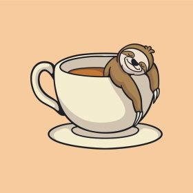 دانلود وکتور کارتونی طرح حیوانات تنبل خیس خوردن در لیوان قهوه زیبا