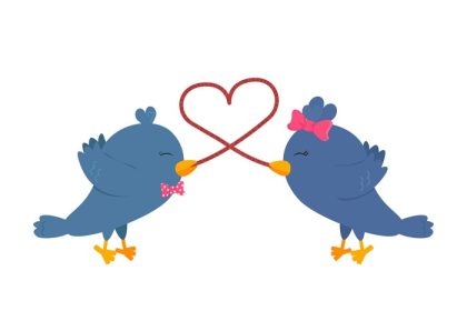 دانلود وکتور وکتور تصویر مسطح دو مرغ عشق در حال خوردن کرم