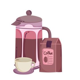 دانلود وکتور روش های دم کردن قهوه بسته بندی وکتور پرس فرنچ و تصویر وکتور فنجان