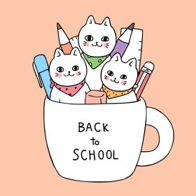 دانلود وکتور کارتون ناز بازگشت به مدرسه گربه در کیف وکتور