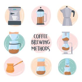 دانلود وکتور روش های دم کردن قهوه مجموعه قهوه ساز و قهوه ساز کتری فرنچ پرس و وکتور موکا پات