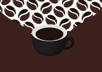 دانلود تصویر وکتور یک فنجان قهوه در پس زمینه دانه های قهوه