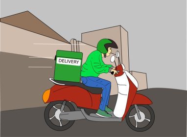 دانلود وکتور کارکنان تحویل غذا با موتور سیکلت برای تحویل غذا