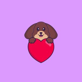 دانلود وکتور سگ ناز با نگه داشتن یک قلب قرمز بزرگ مفهوم کارتونی حیوانی جدا شده می تواند برای کارت دعوت کارت پستال تی شرت یا سبک کارتونی تخت طلسم استفاده شود