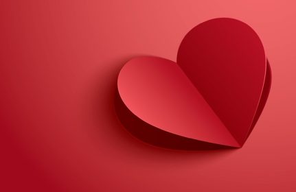 دانلود وکتور کارت تبریک روز ولنتاین با قلب های کاغذی در پس زمینه پاستل قرمز