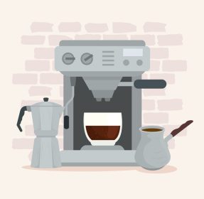 دانلود وکتور روش های دم کردن قهوه موکا قابلمه با ساز و قهوه ترک