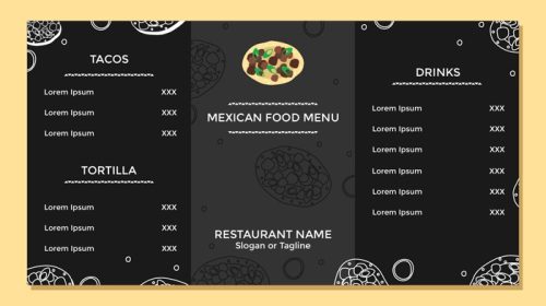 دانلود وکتور قالب منو غذای مکزیکی وکتور تزئین شده با دست رسم شده آماده برای دانلود