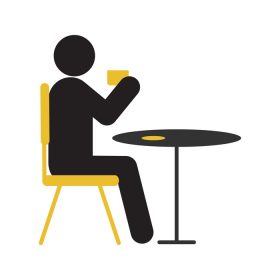 دانلود وکتور مرد در حال نوشیدن قهوه یا چای در کافه آیکون سیلوئت میز