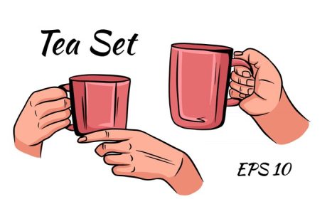 دانلود وکتور فنجان چای یا قهوه در دستان زن به سبک کارتونی