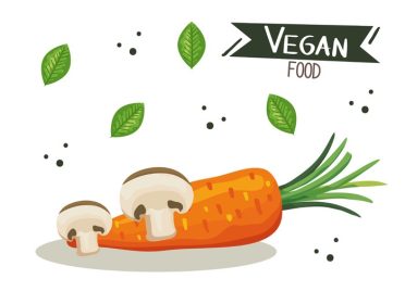 دانلود وکتور پوستر غذای گیاهی با هویج و قارچ