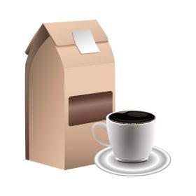 دانلود وکتور تفاله قهوه در جعبه با فنجان قهوه