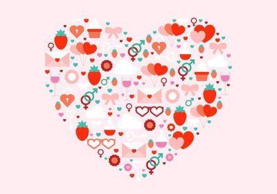 دانلود وکتور رایگان وکتور شکل قلب روز ولنتاین با عناصر طراحی شده برای برچسب پوستر کارت تبریک وب سند و سایر سطوح تزئینی