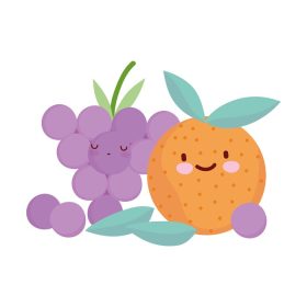 دانلود وکتور پرتقال و میوه های انگور منو شخصیت کارتونی غذا تصویر وکتور زیبا