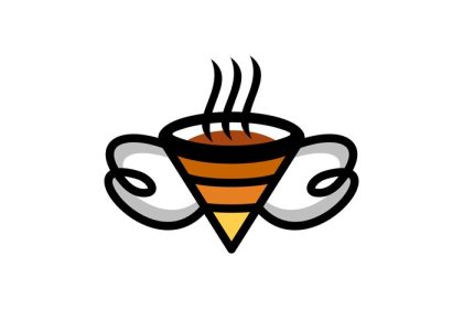 دانلود وکتور وکتور لوگوی ترکیبی قهوه شیشه ای و زنبور عسل