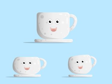 دانلود وکتور کارتونی زیبای شخصیت فنجان قهوه مجموعه طرح تخت