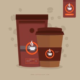 دانلود وکتور بسته قهوه قالب متنی قابل ویرایش با کاغذ قهوه بسته بندی شیشه ای قهوه ماکت قهوه آماده استفاده