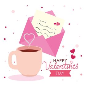 دانلود وکتور کارت تبریک روز ولنتاین با پاکت نامه و فنجان قهوه