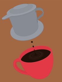 دانلود وکتور ویتنام فین قهوه سیاه در فنجان قرمز با قطره و