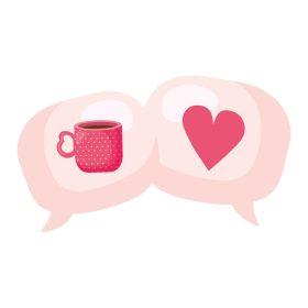 دانلود وکتور حباب گفتار با قلب و فنجان قهوه