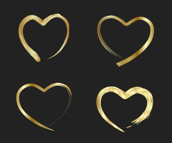 دانلود وکتور قلب های طلایی برس قلب های نقاشی شده با دست