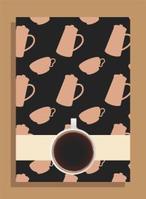 دانلود وکتور فنجان قهوه روی پوستر مشکی با طرح وکتور قابلمه و فنجان