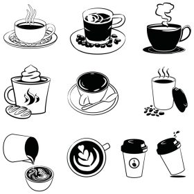 دانلود وکتور آیکون های قهوه و چای قوری و قهوه جوش کاپوچینو
