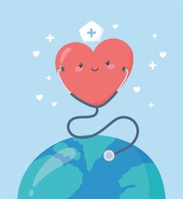 دانلود وکتور با تشکر از پزشکان و پرستاران قلب پرستار با گوشی پزشکی در تصویر برداری کارتونی جهان