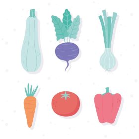 دانلود وکتور سبزیجات تازه رژیم غذایی ارگانیک رژیم غذایی سالم پیاز گوجه فرنگی هویج فلفل کدو سبز نمادهای تصویر برداری