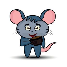 دانلود تصویر برداری وکتور شخصیت کارتونی موش زیبا با فنجان قهوه