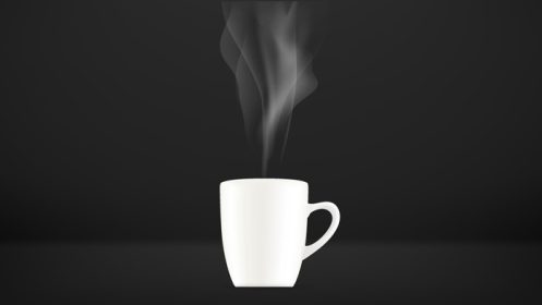 دانلود وکتور فنجان واقعی سفید با قهوه داغ با وکتور ماکت لایه ای بخار