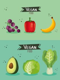دانلود مجموعه وکتور پوستر غذای گیاهی با سبزیجات و میوه جات