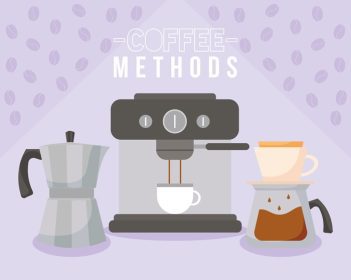 دانلود وکتور روش های قهوه با طرح کتری و قابلمه ماشینی