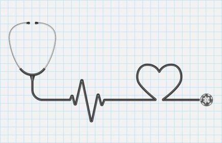 دانلود وکتور گوشی پزشکی واقعی و قلب جدا شده روی کاغذ گراف تصویر برداری مفهومی مراقبت پزشکی پس زمینه