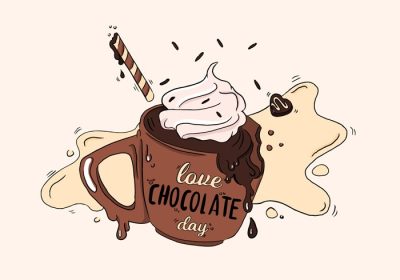 دانلود وکتور نقاشی دستی فنجان قهوه شکلاتی برای استفاده در روز شکلات
