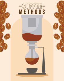 دانلود وکتور روش های قهوه با دستگاه سیفون فنجانی و طرح وکتور دانه ها