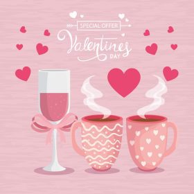 دانلود وکتور روز ولنتاین مبارک با فنجان قهوه و دکوراسیون