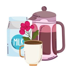 دانلود وکتور روش های دم کردن قهوه، تصویر برداری از فنجان شیر و دانه ها