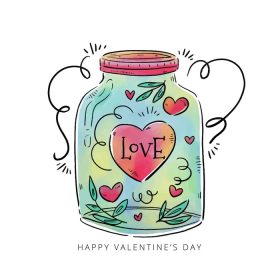 دانلود وکتور شیشه آبرنگ با تزیینات زیبای ولنتاین به روز ولنتاین