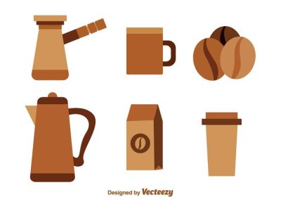 دانلود مجموعه تصویر برداری وکتور آیکون آیتم های مختلف مرتبط با قهوه در رنگ های قهوه ای
