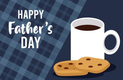 دانلود وکتور کارت تبریک روز پدر با فنجان قهوه و کلوچه