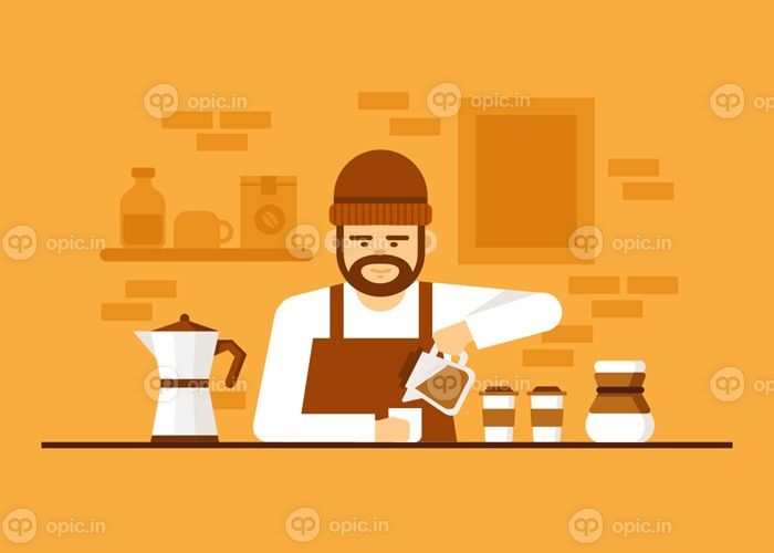 دانلود وکتور باریستای خنک و آرام با تجهیزات قهوه در کافی شاپ وکتور تصویر
